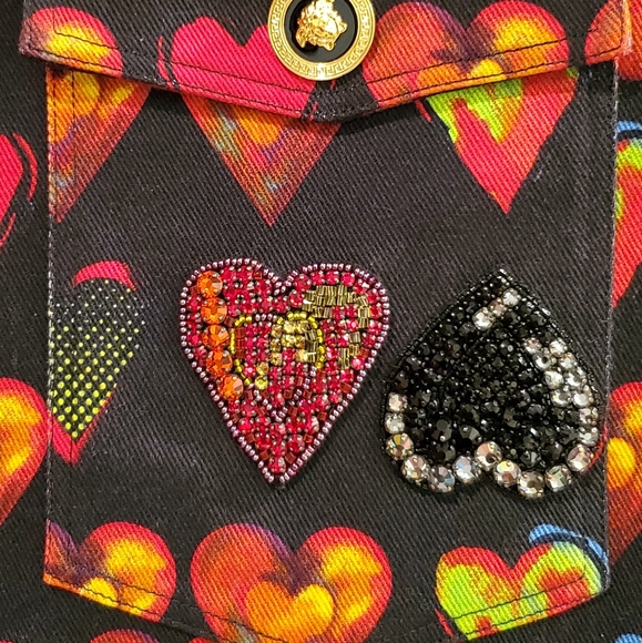 VERSACE Heart Print Denim Shirt with Crystal - Picture 4 of 8